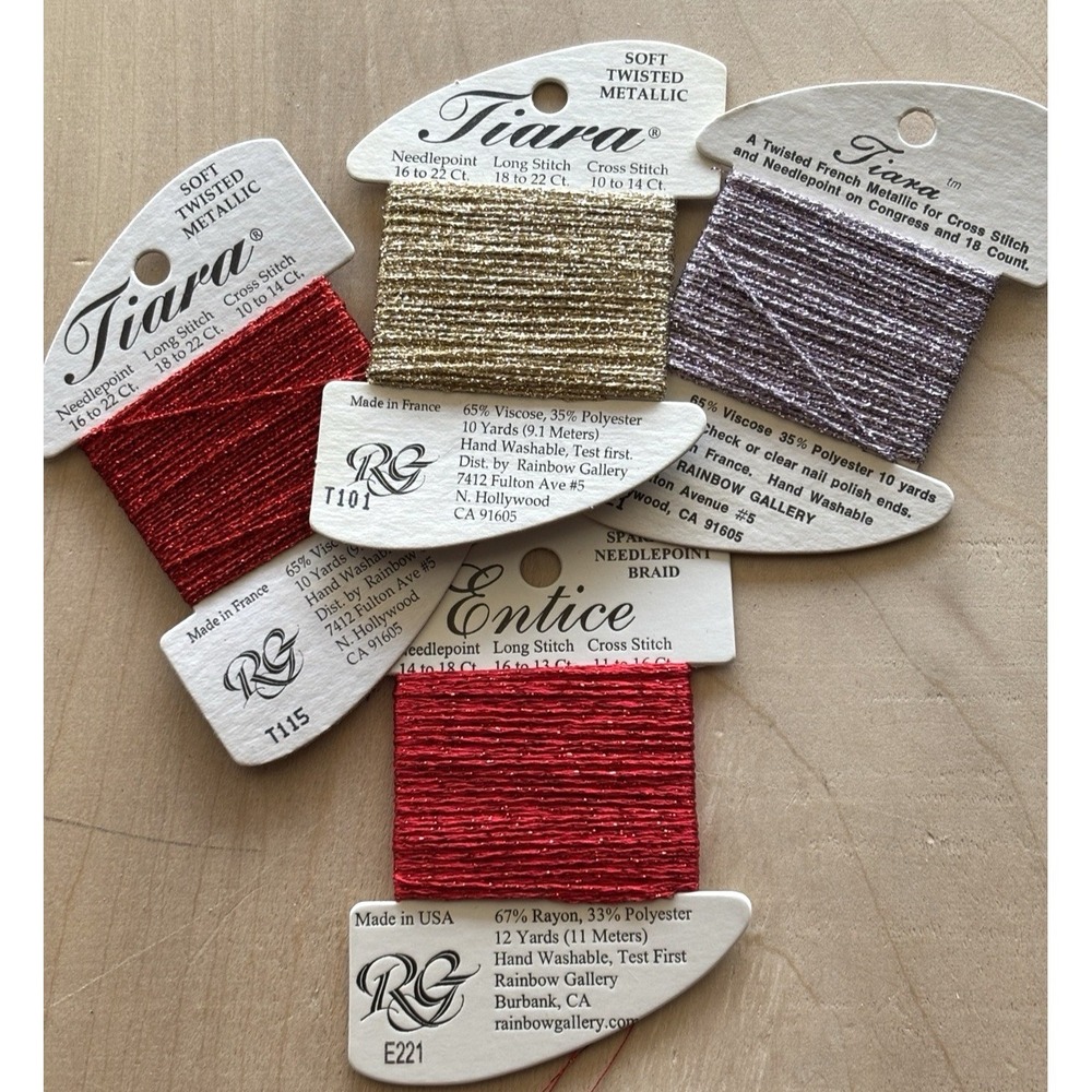 Rainbow Gallery Tiara Entice Embroidery Thread LOT of 4 Sparkle Twisted Metallic
